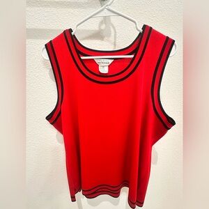 Misook Cami  Round Neck Sleeveless Knit Red w Black Trim Tank Top Size XL